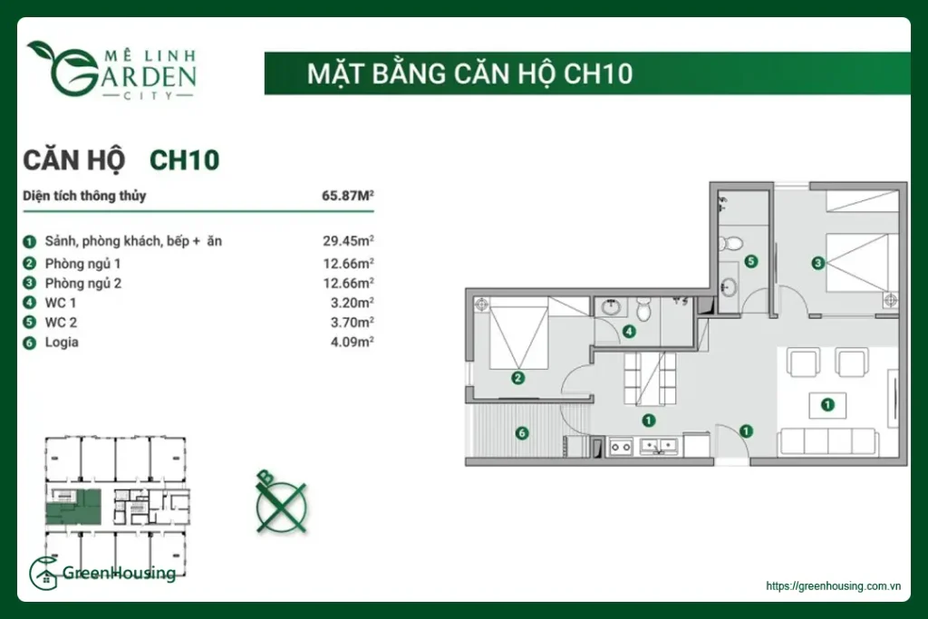 Mặt bằng căn hộ điển hình dự án nhà ở xã hội Kim Hoa Mê Linh