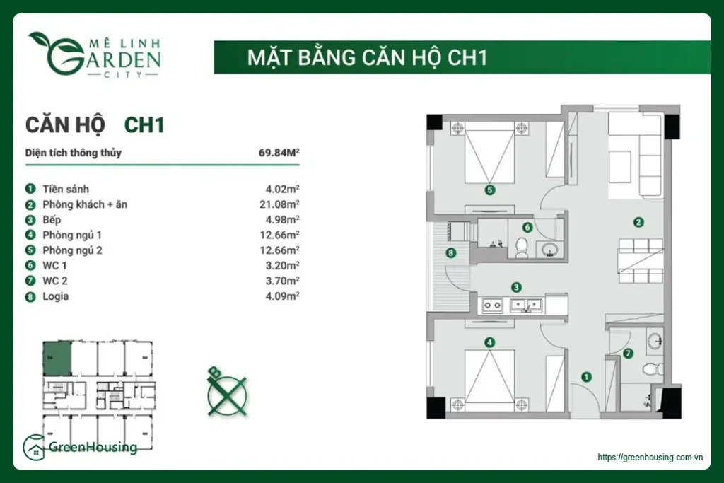 Mặt bằng căn hộ điển hình dự án nhà ở xã hội Mê Linh Garden City