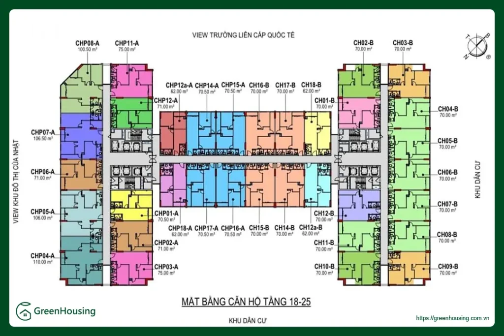 Mặt bằng tầng 18-25 dự án nhà ở xã hội IEC Thạch Bàn