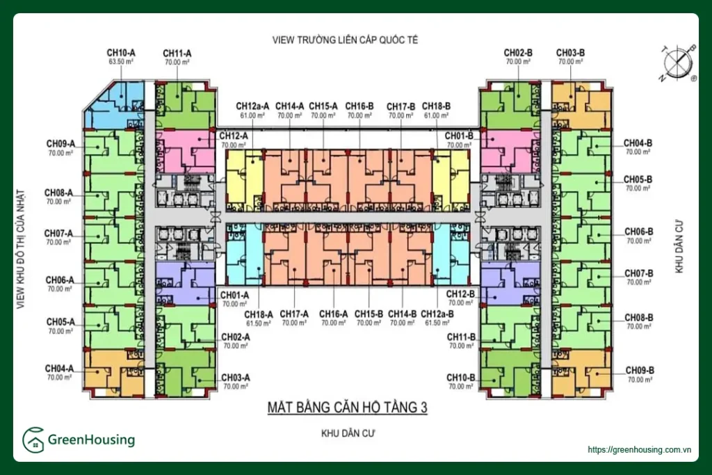 Mặt bằng tầng 3 dự án nhà ở xã hội Bảo Ngọc City