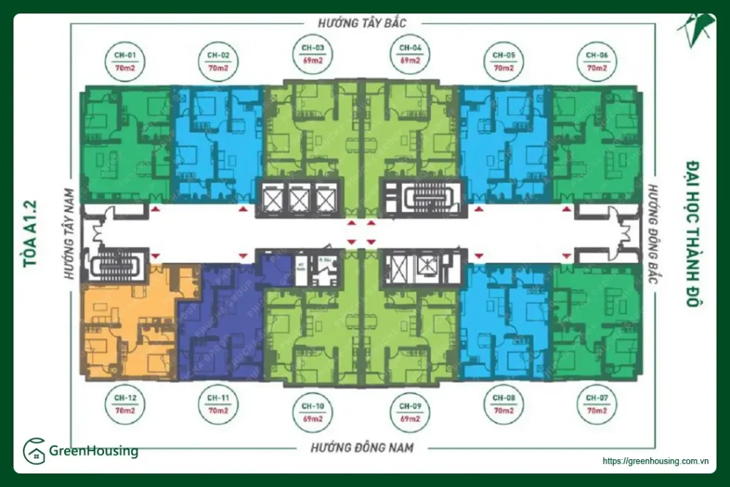 Mặt bằng tòa A2 dự án THT New City từ tầng 7-35