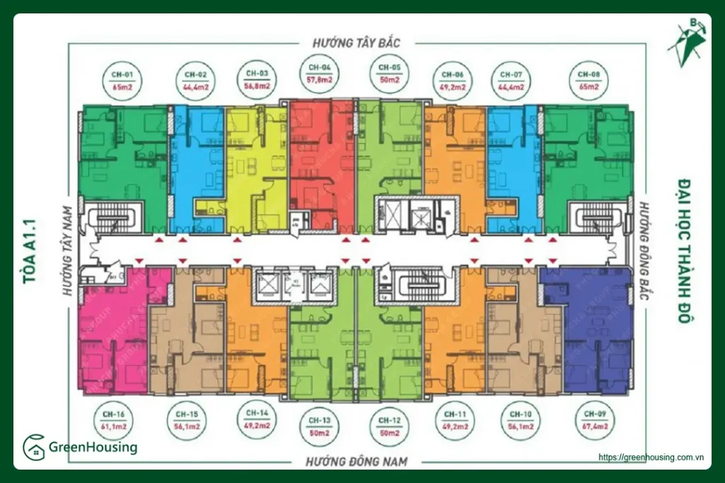 Mặt bằng tòa A3 nhà ở xã hội THT New City từ tầng 7-19