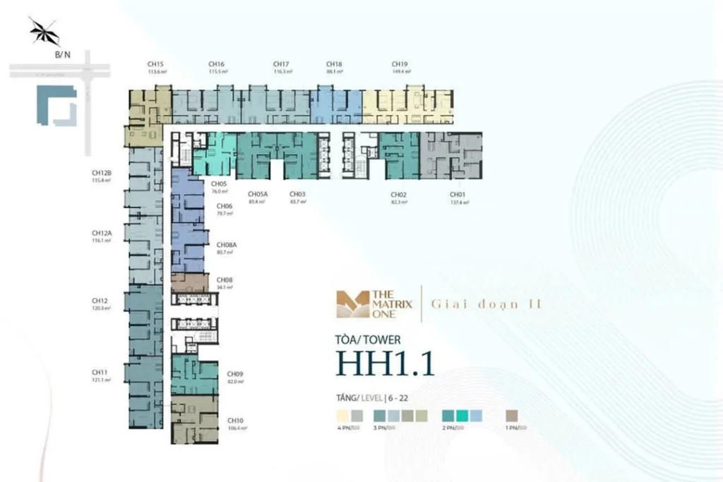 Mặt bằng tầng điển hình tòa HH1-1 The Matrix Premium