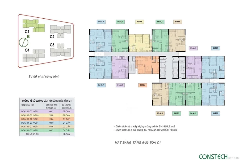 Mặt bằng tầng điển hình tháp C1 C4 chung cư An Bình Home Land